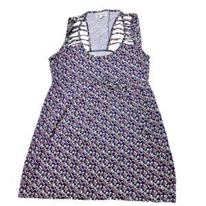Vans Substitute Col Dress Junior Small Floral Print Blue Blouson Cutout Mini